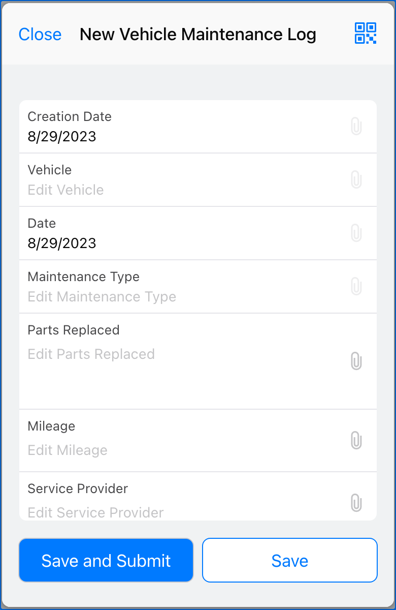 Image of a Vehicle Maintenance Log form